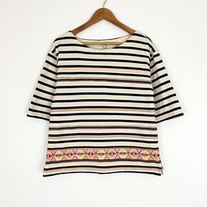 J.Crew Stitchwork Stripe Embroidered Aztec Top | Size M